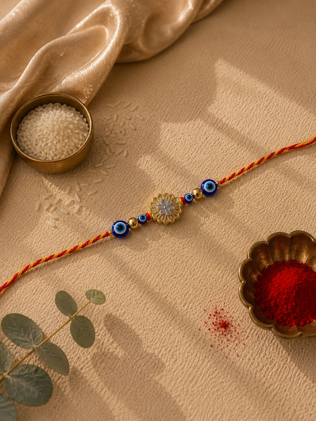 925 Silver Evil Eye Floral Rakhi