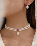 Ruby Pearl Necklace Set