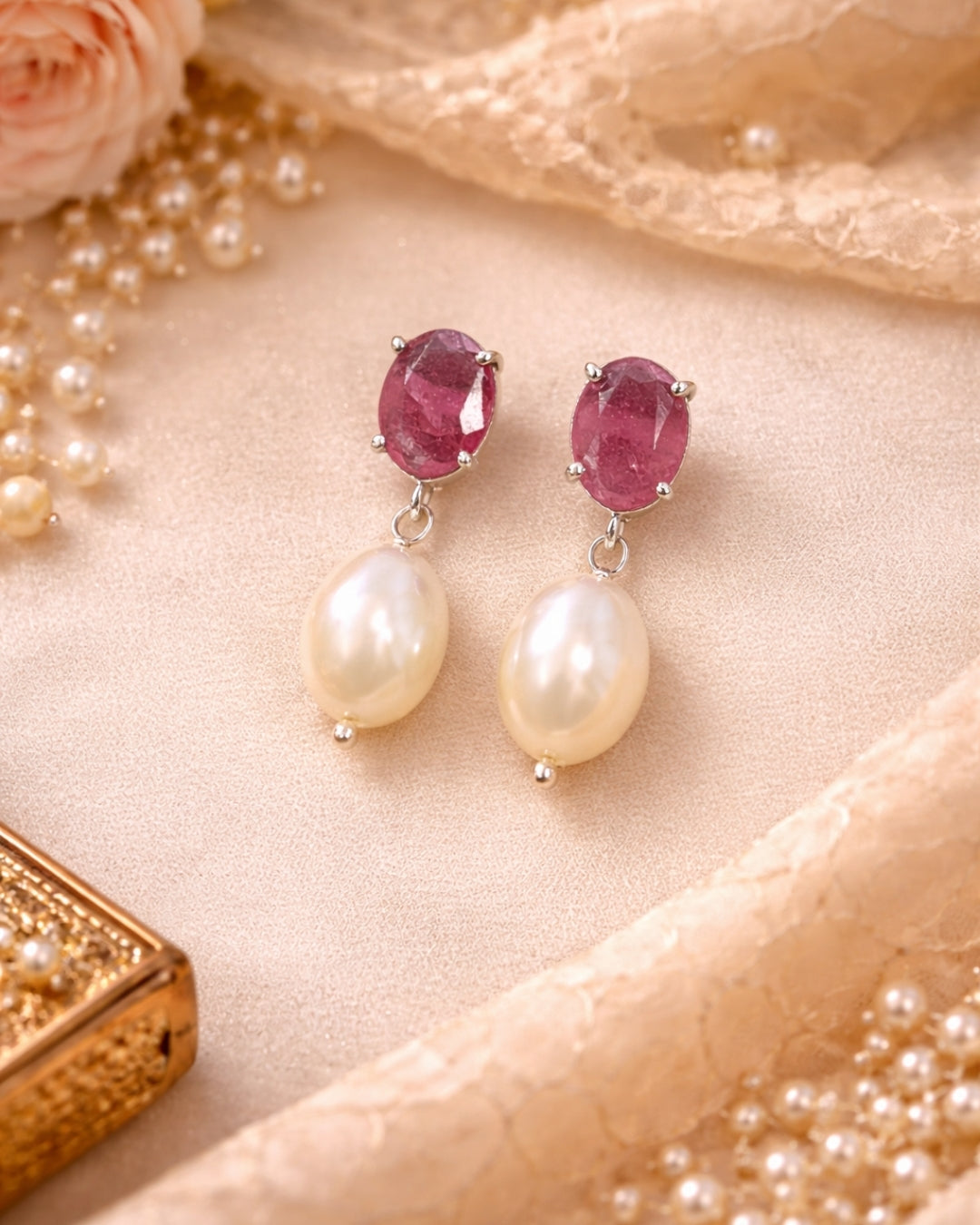 Ruby Pearl Necklace Set