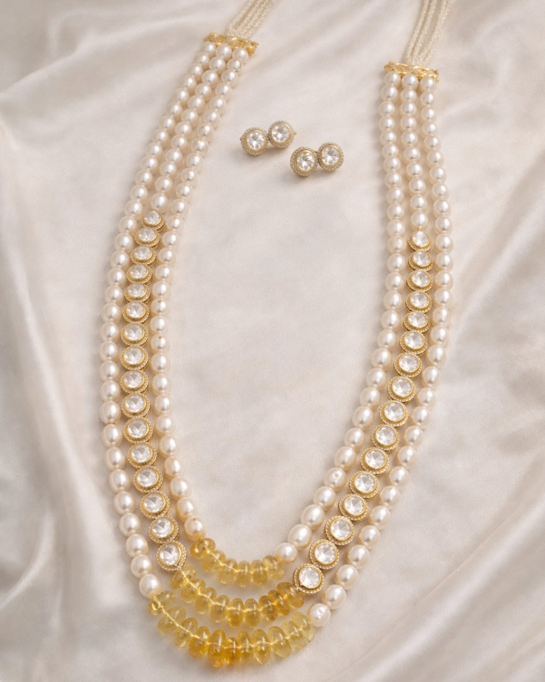 Citrine Polki Pearl Necklace Set