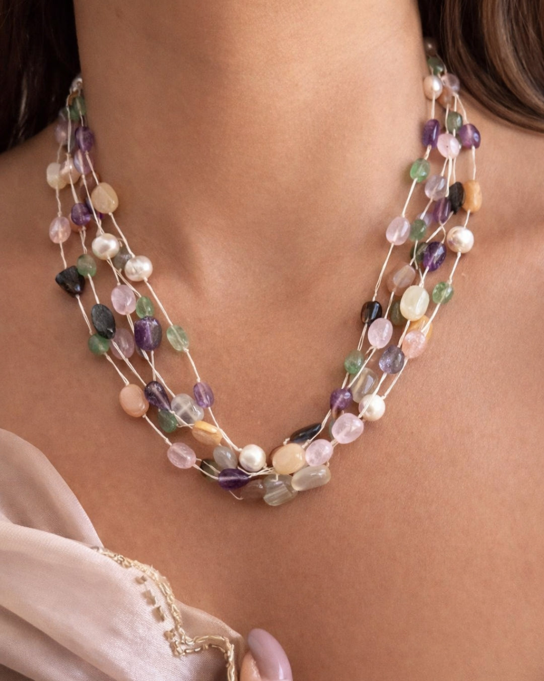 Mosaic Gem & Pearl Necklace