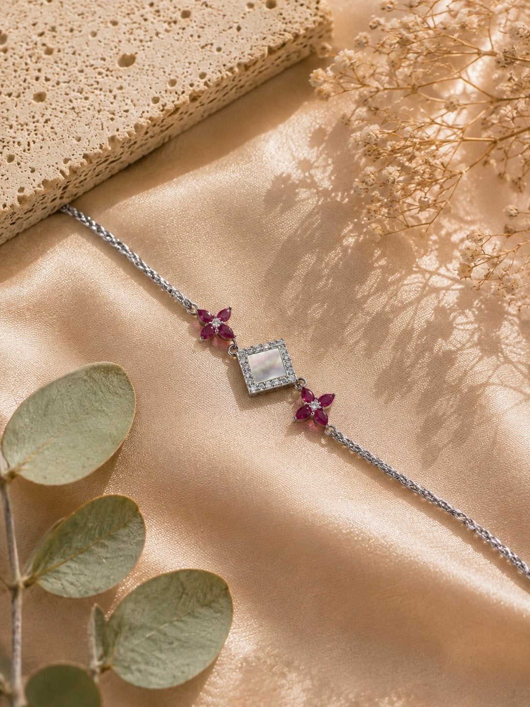 925 Silver Pink Petal Rakhi