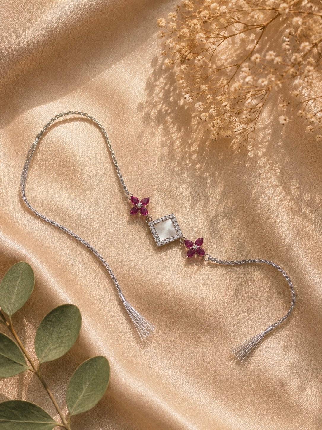 925 Silver Pink Petal Rakhi