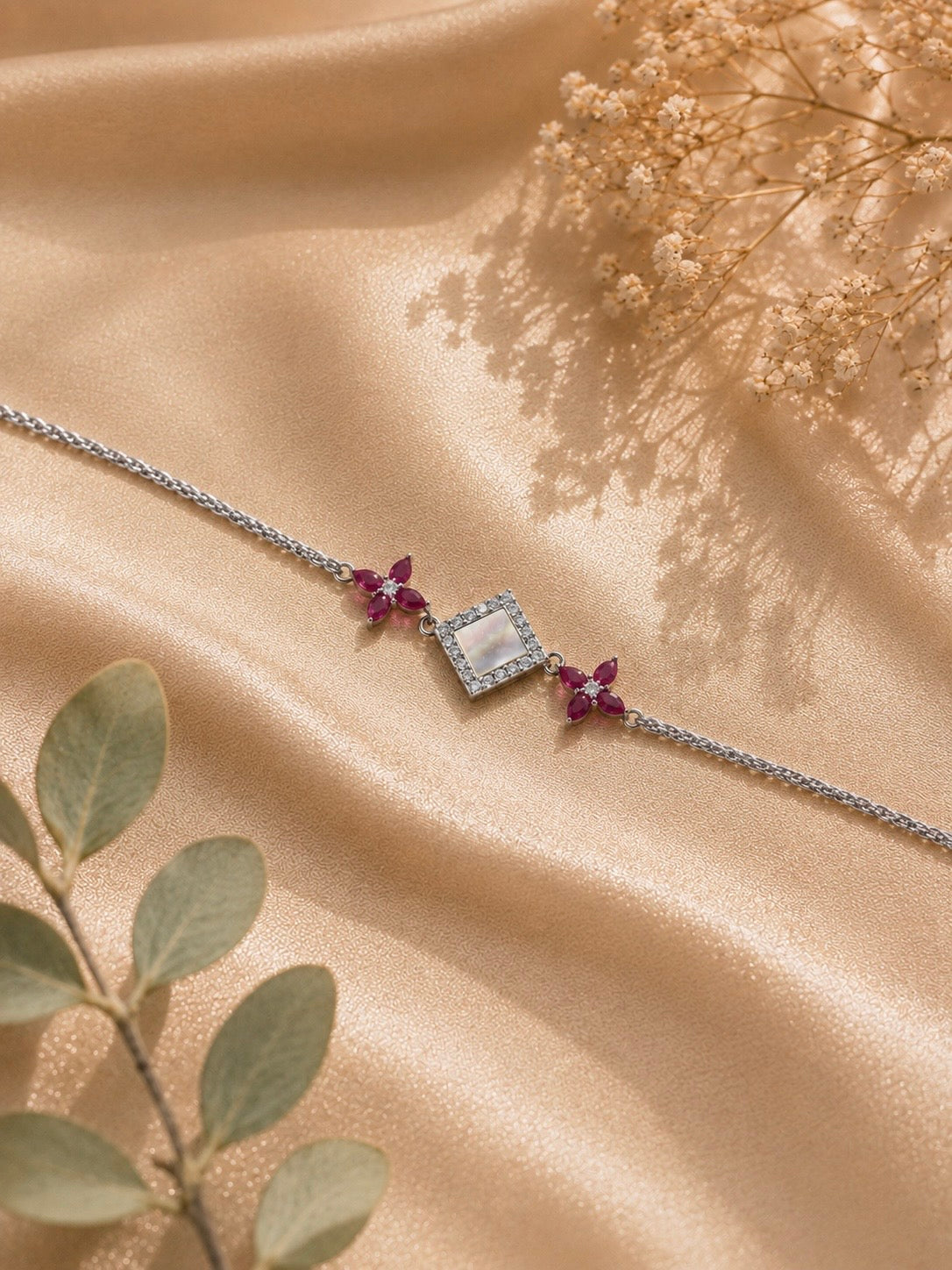 925 Silver Pink Petal Rakhi