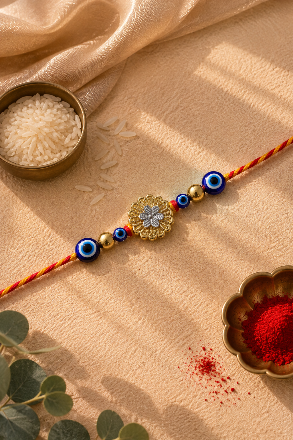 925 Silver Evil Eye Floral Rakhi