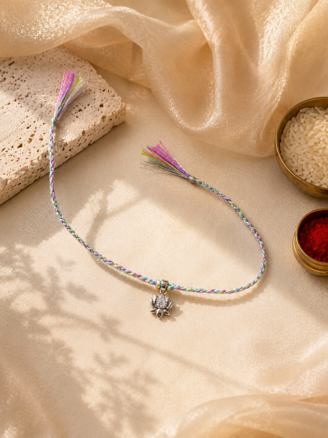 925 Silver Lotus Pendant Rakhi